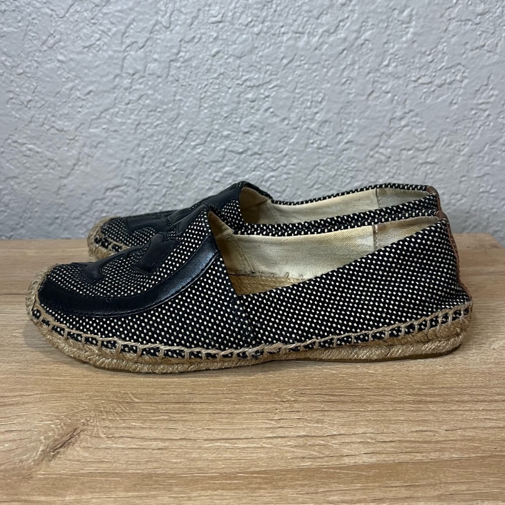 Tory Burch Espadrille Flats Black Leather Women's Size 5M - Picture 2 of 6